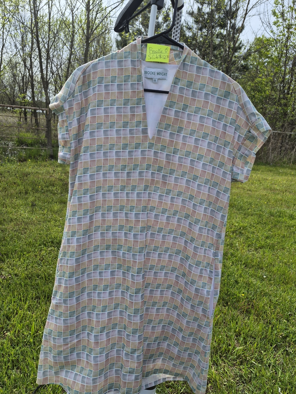 Pastel Multicolor Check V-Neck Women’s Dress